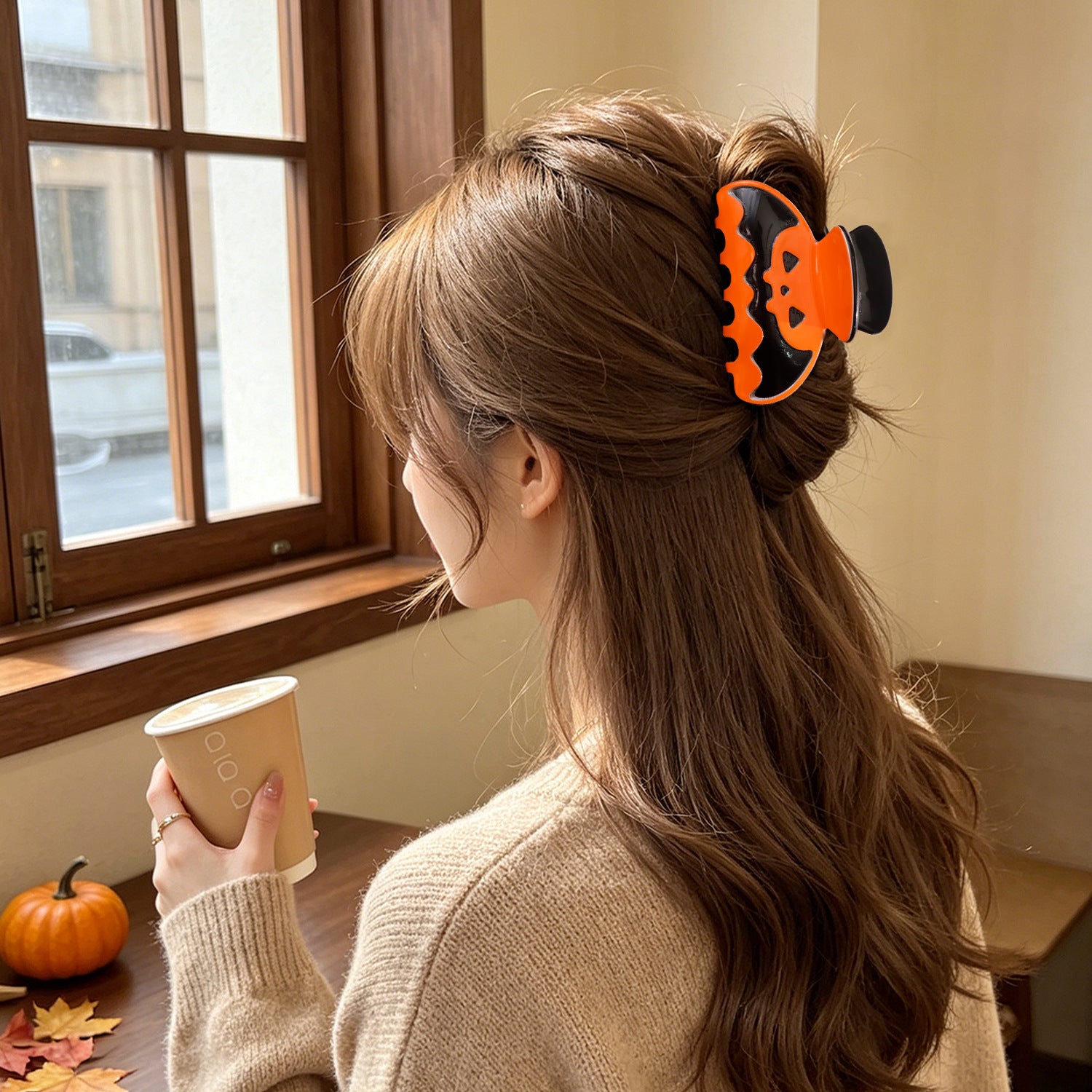 Wholesale Festive  Pumpkin Skull Claw Clip Black And Orange Shark Clip For Women Party Hair Accessory