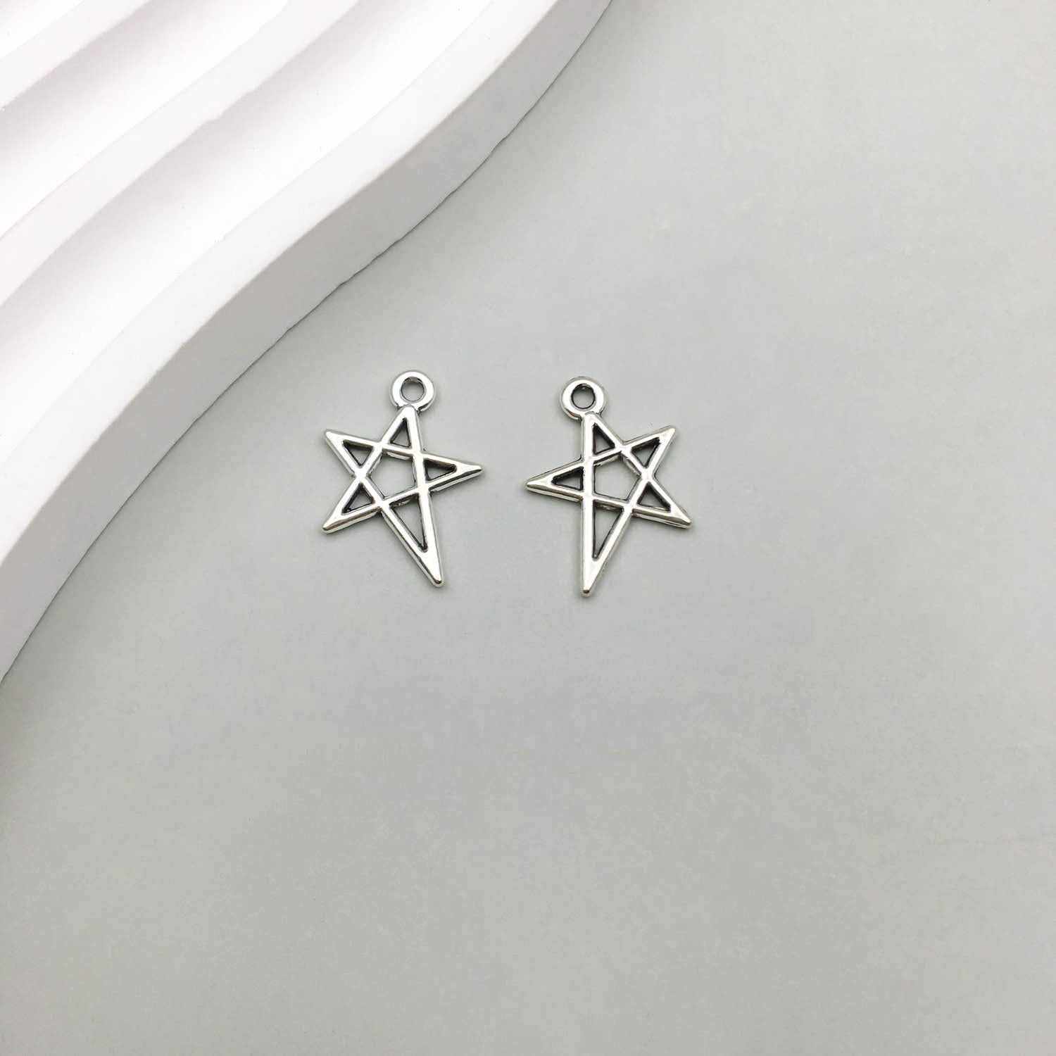 Wholesale 1 Antique Silver Alloy Star Series Simulation Hollow Pentagram DIY Pendant