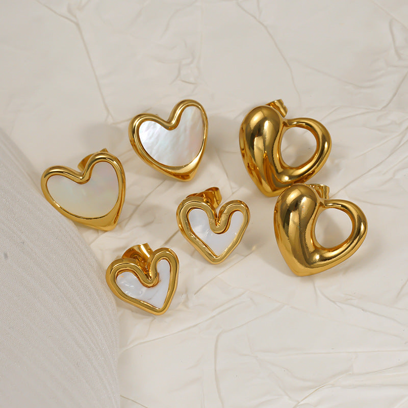 Wholesale Stainless Steel 18K Gold Plated Heart Inlaid Shell Stud Earrings