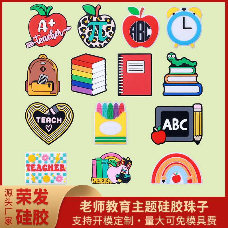 Wholesale 20pcs/pack Teacher Silicone Beads Cartoon Apple Pencil String Beads