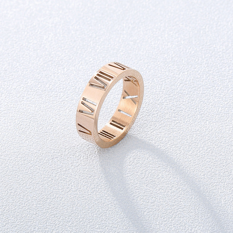 Wholesale Titanium Steel Hollow Roman Numeral Rings