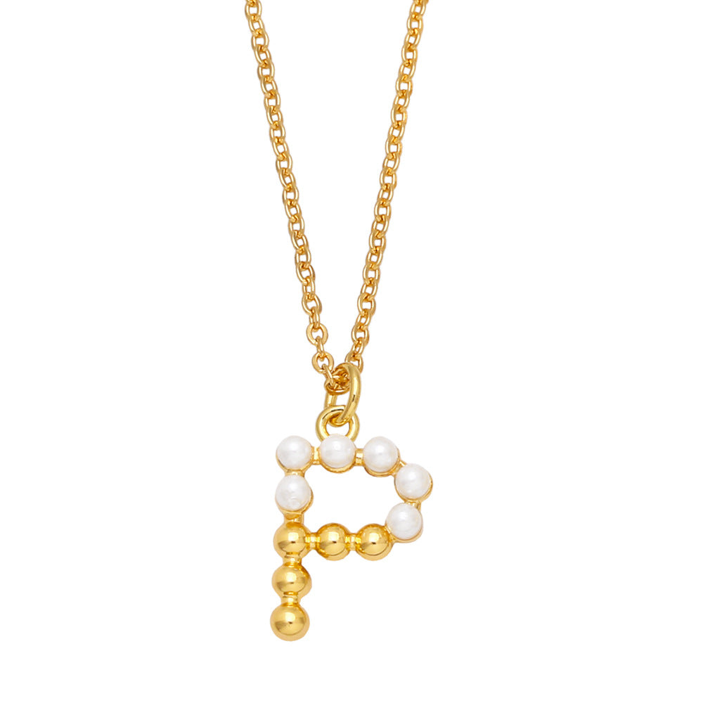 Wholesale Pearl Letter Collar Chain Copper Necklace