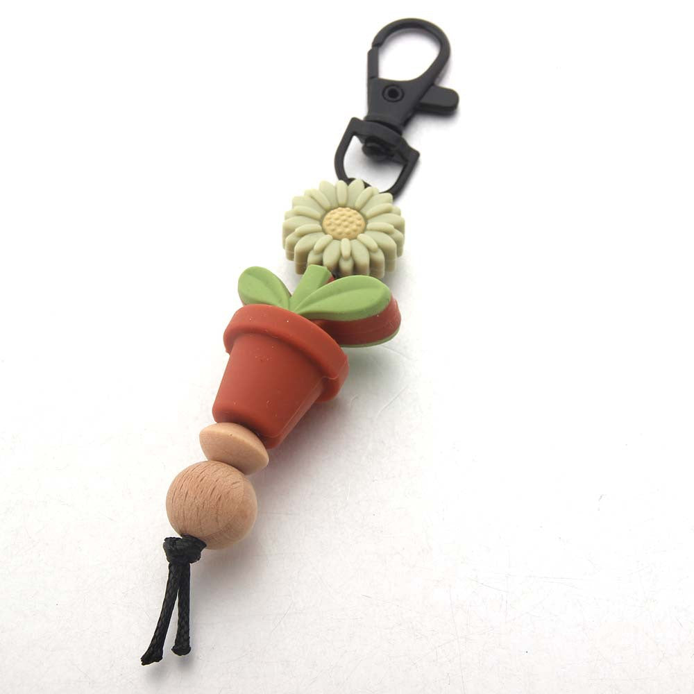 Wholesale Sunflower Creative Flower Pot Silicone Bead Keychain