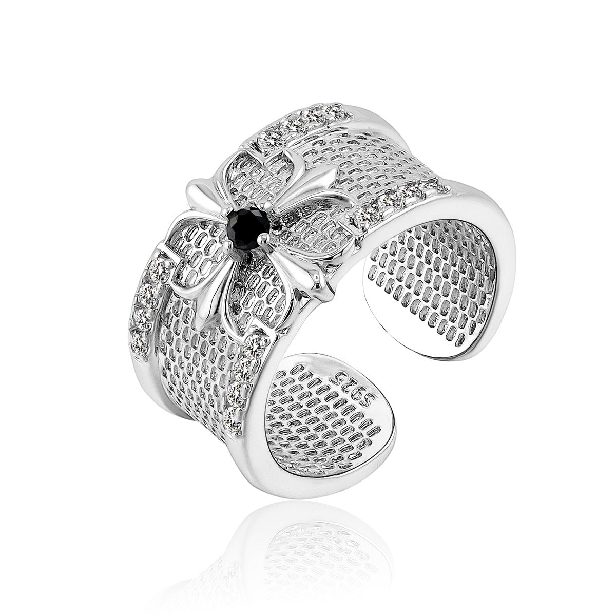 Wholesale Hollow Cross Iris Zircon Open Ring