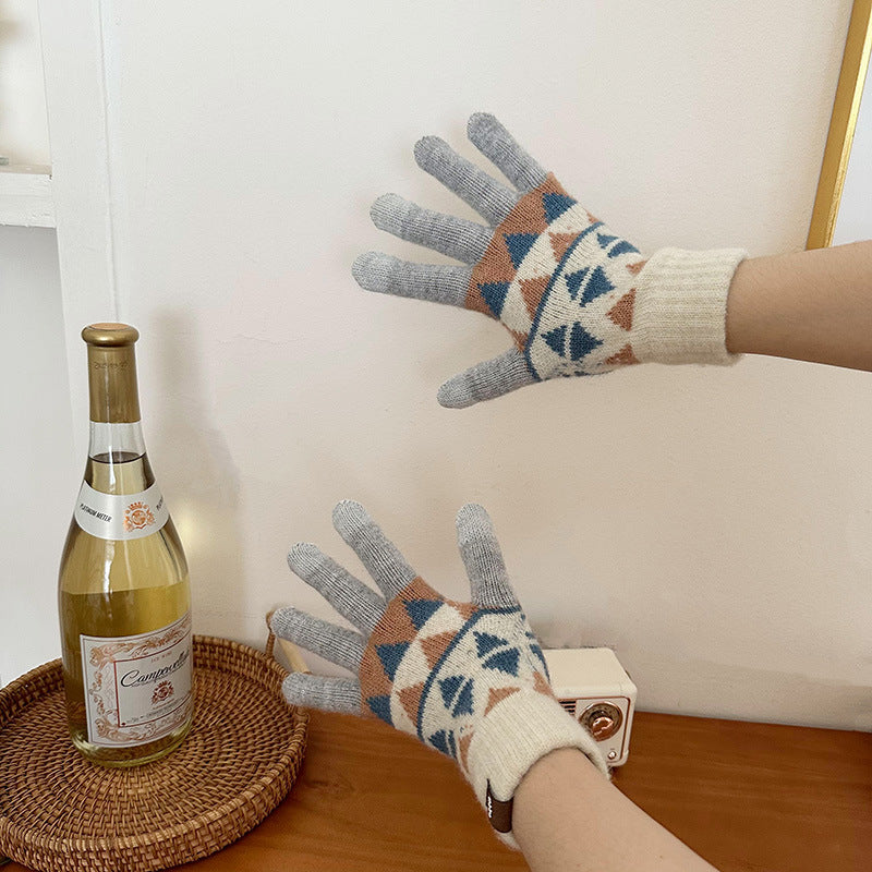 Wholesale Christmas Red Wool Knitted Warm Touch Screen Split Finger Gloves