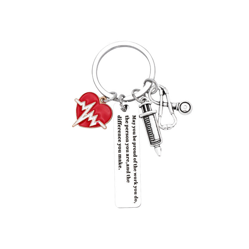 Wholesale Nurse Doctor Colleague ECG Thanksgiving Gift Stainless Steel Keychain