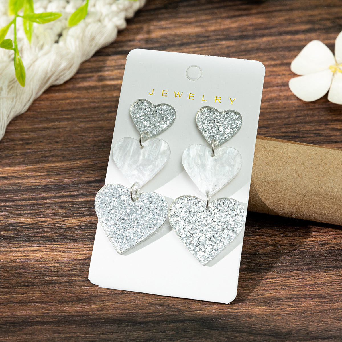 Wholesale Super Flash Powder Three Layer Love Earrings