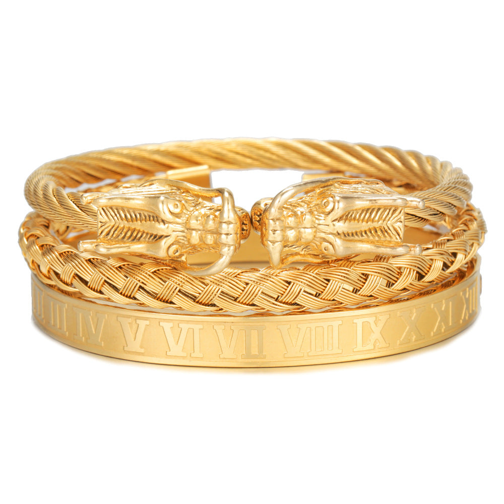 Wholesale Copper Micro-inlaid Zircon Double Leopard Head Black Onyx Woven Bracelet