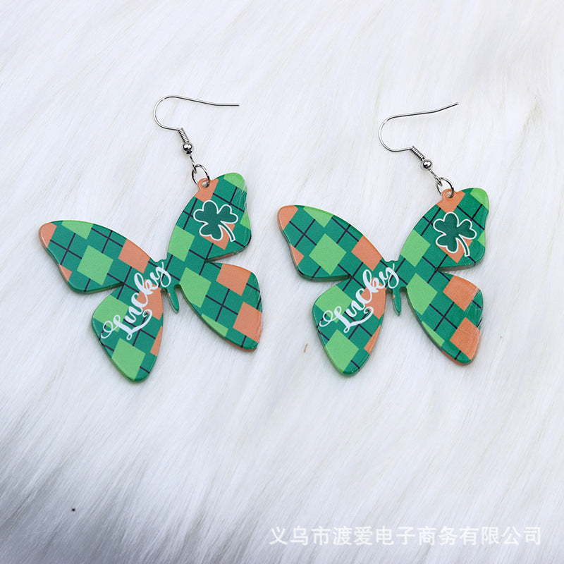 Wholesale St.  Patrick' s Day Clover Hat Butterfly Acrylic Earrings