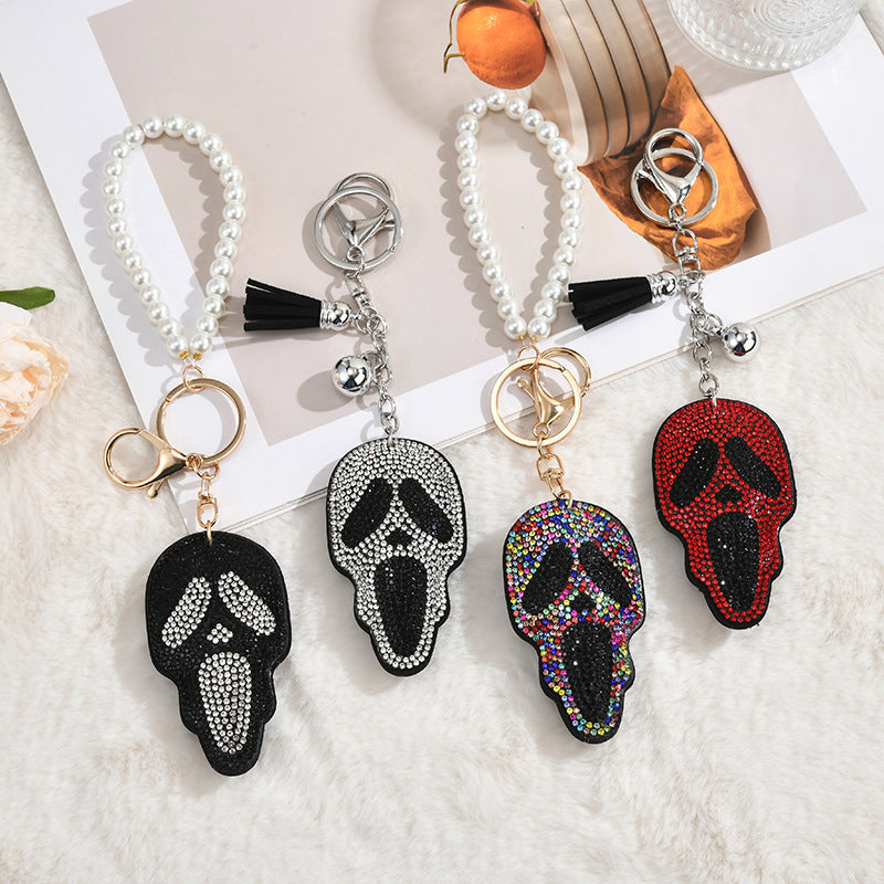 Wholesale Cartoon Skull-shaped Keychain with Rhinestones Hotfix Crystals