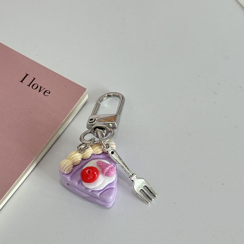 Wholesale Small Dessert Cake Metal Fork Keychain