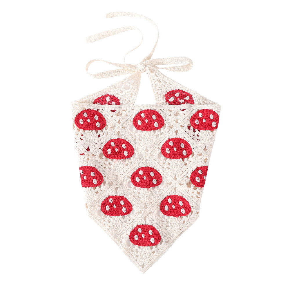 Wholesale Hollowed Out Handmade Crochet Woven Mushroom Strawberry Triangular Scarf Headbands