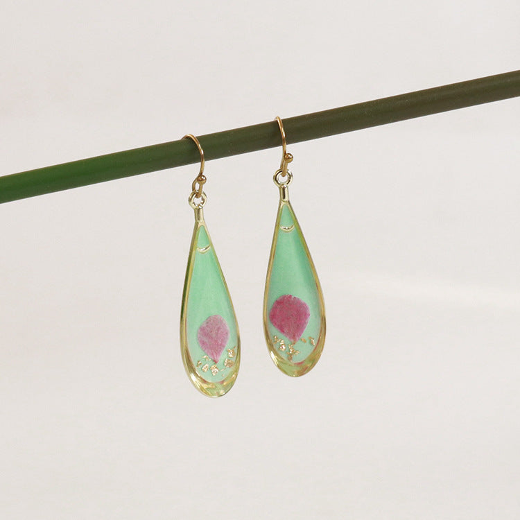 Wholesale 6pcs Plant Specimen Resin Colorful Dried Flower Earrings