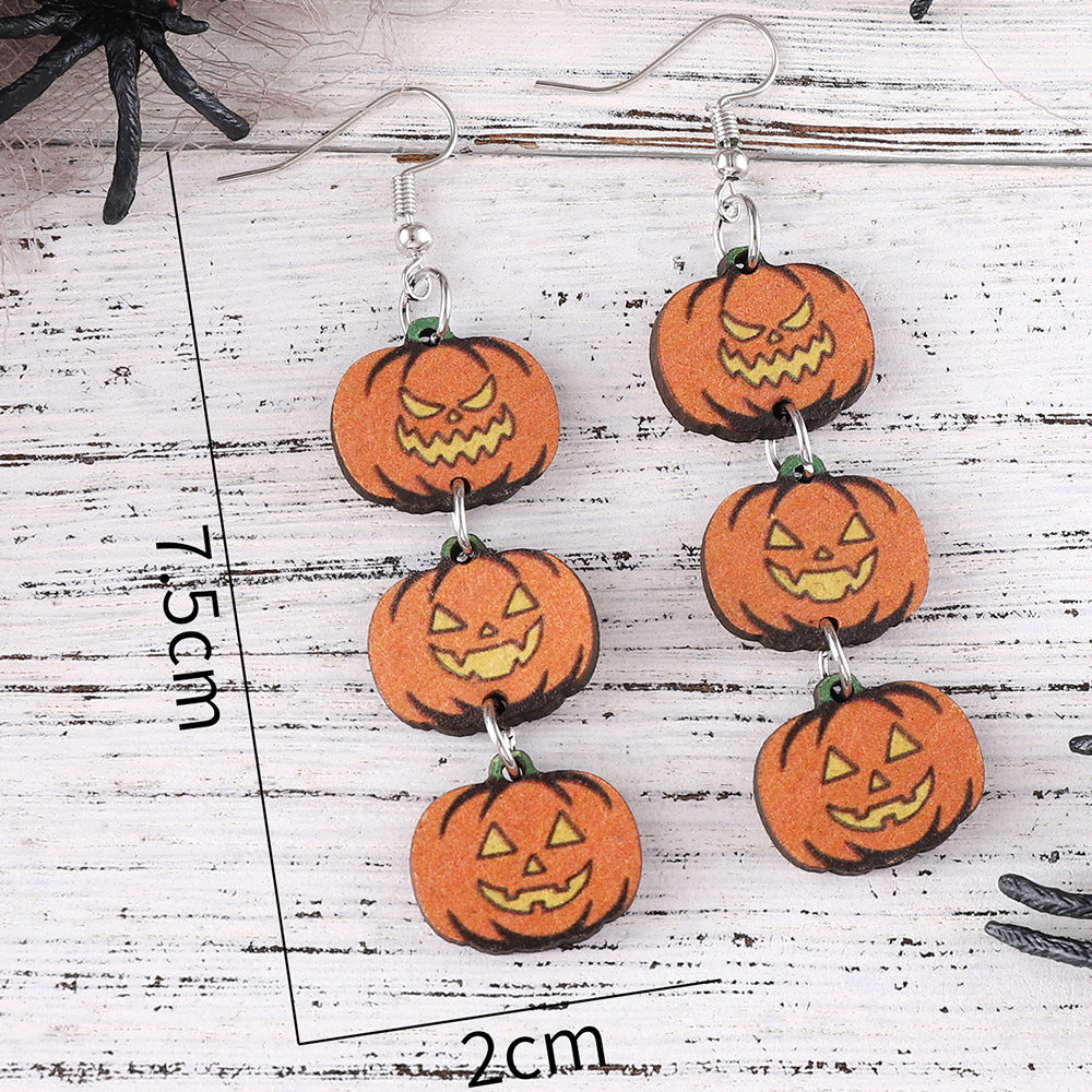 Wholesale Halloween Gothic Style Black Cat Ghost Face Pumpkin Stitching Wooden Earrings