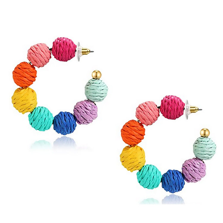 Wholesale Colored C-shaped Rattan Woven Earrings