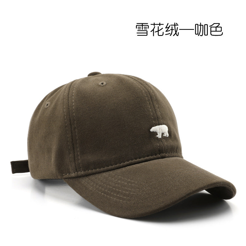 Wholesale Japanese style women's spring and autumn personalized snowflake velvet polar bear embroidered duckbill caps, outdoor men's travel sun protection and sunshade baseball caps