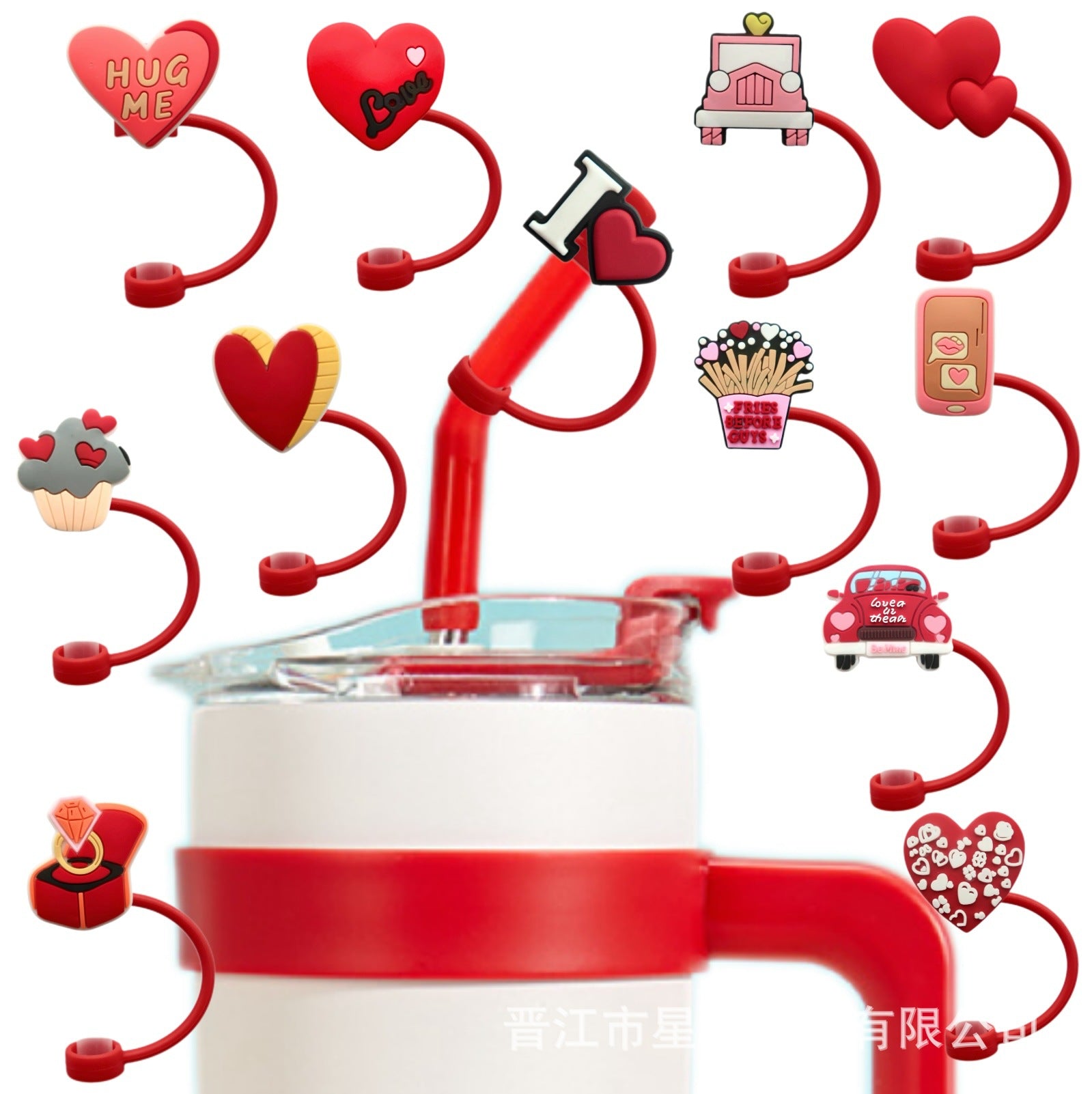 Wholesale Valentine's Day Love Series Straw Cap Silicone Straw Dust Plug Red Water Cup 8/10mm Straw Sleeve