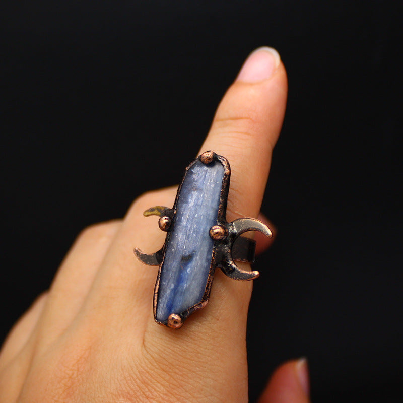 Wholesale Vintage crystal raw stone ring fluorite obsidian open ring