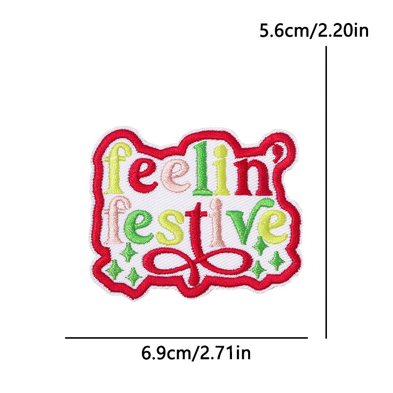 Wholesale Polyester Cartoon Christmas Letter Embroidered Patches For Clothing Hats Phone Cases DIY Decorative Accessory