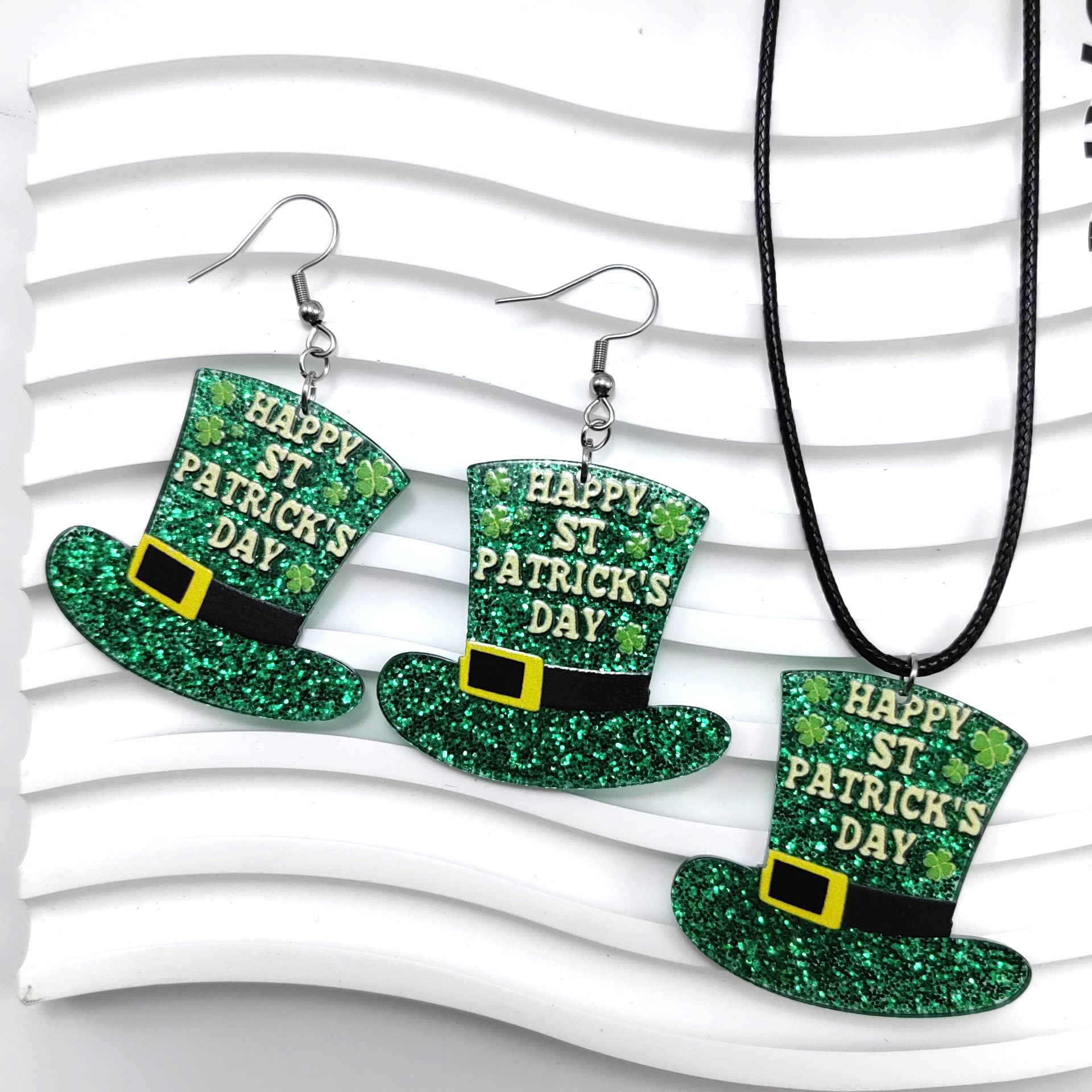 Wholesale St.  Patrick' s Day Green Cross Acrylic Earrings Necklace