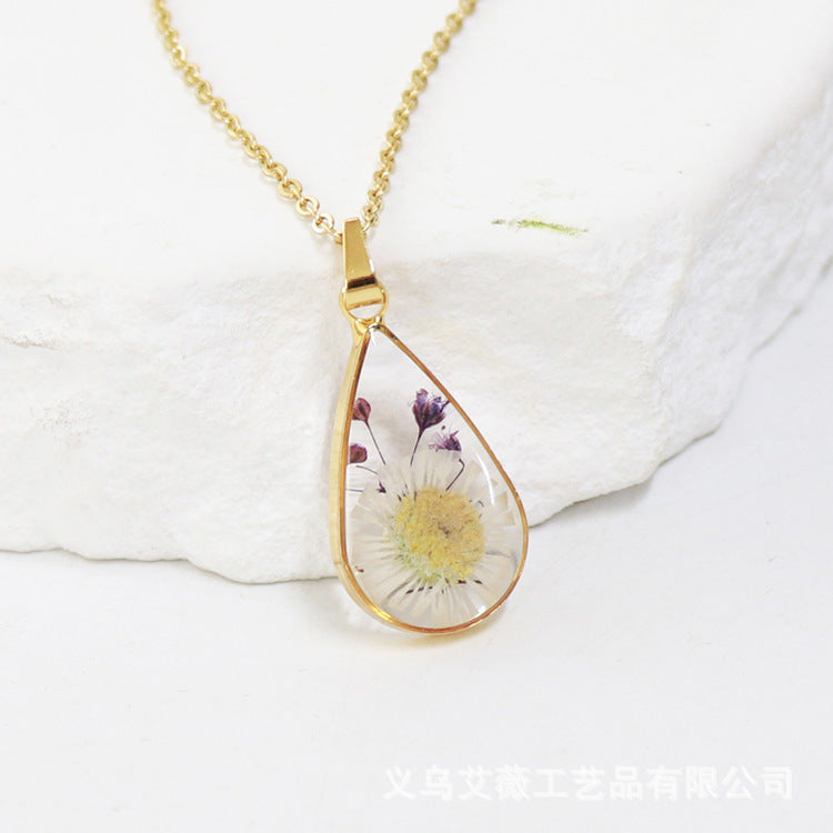 Wholesale 6pcs Teardrop-shaped Real Flower Fashion Necklace