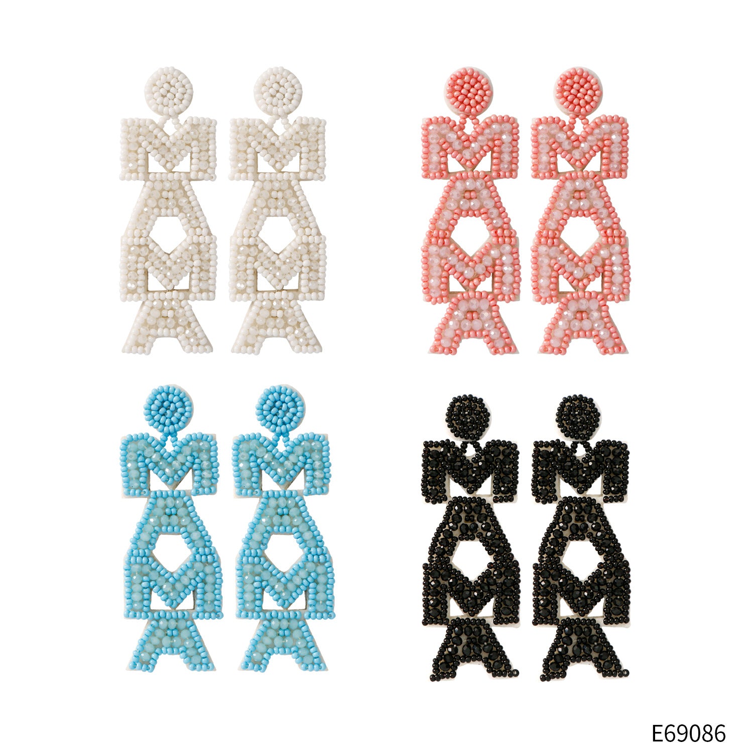 Wholesale Bohemian Mom Mother's Day Vintage Letters Rice Beads Earrings