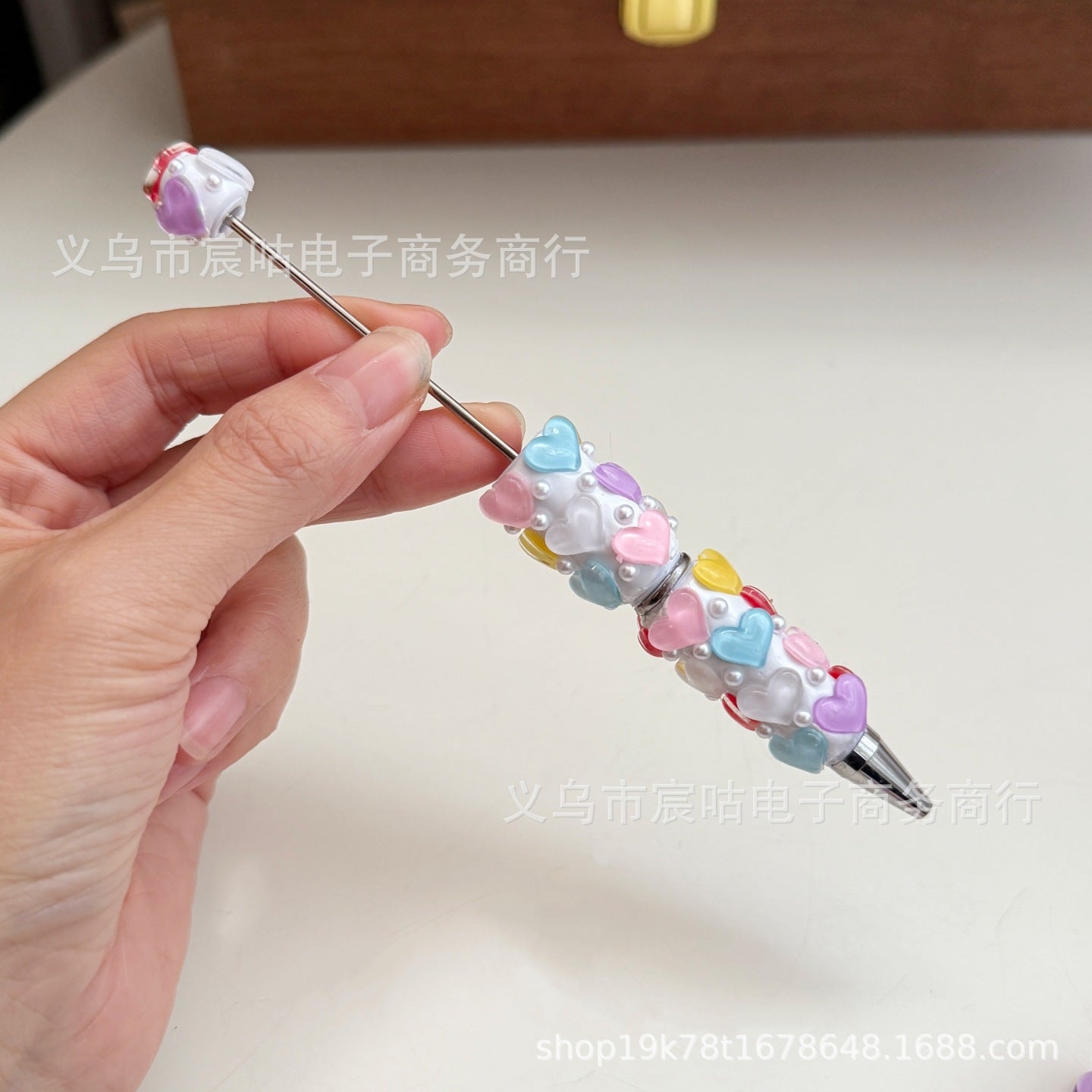 Wholesale 2pcs Heart-shaped Beaded Pen DIY Clay Beadable Pen