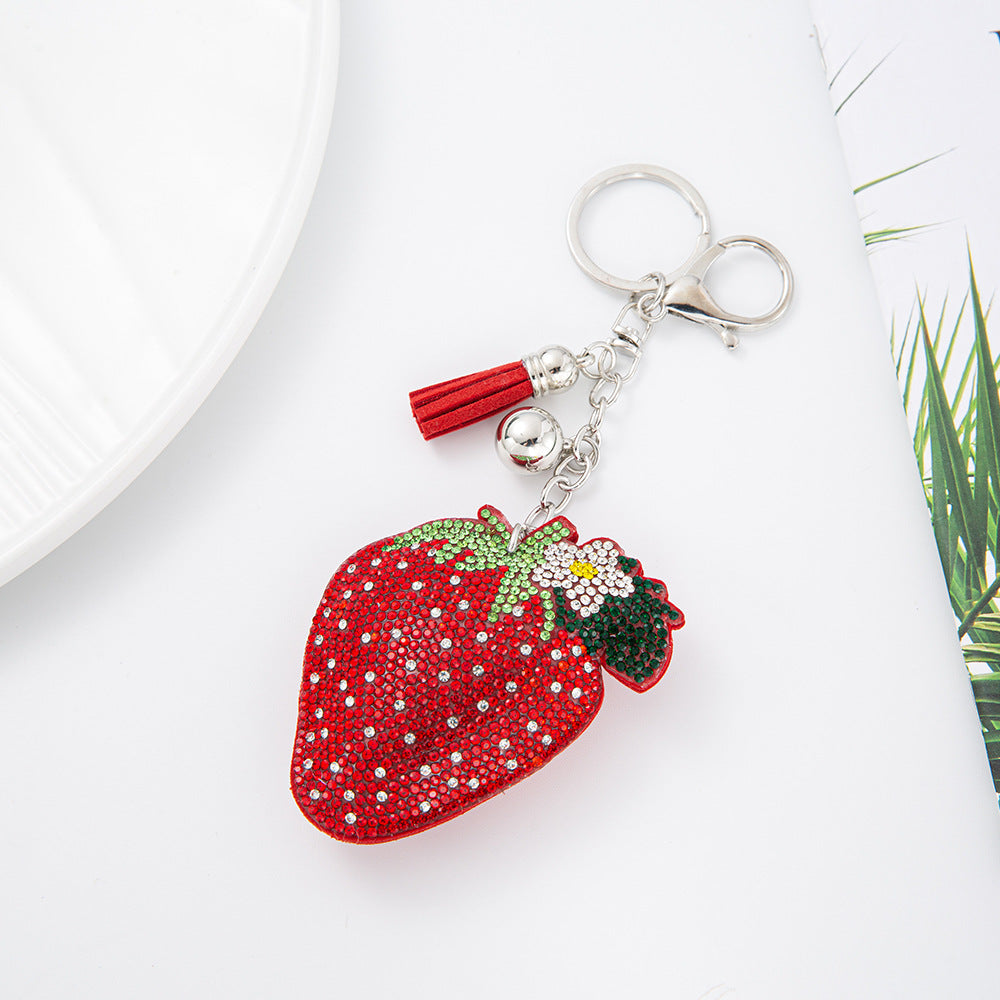 Wholesale 4pcs Diamond studded strawberry  Rhinestone Keychain