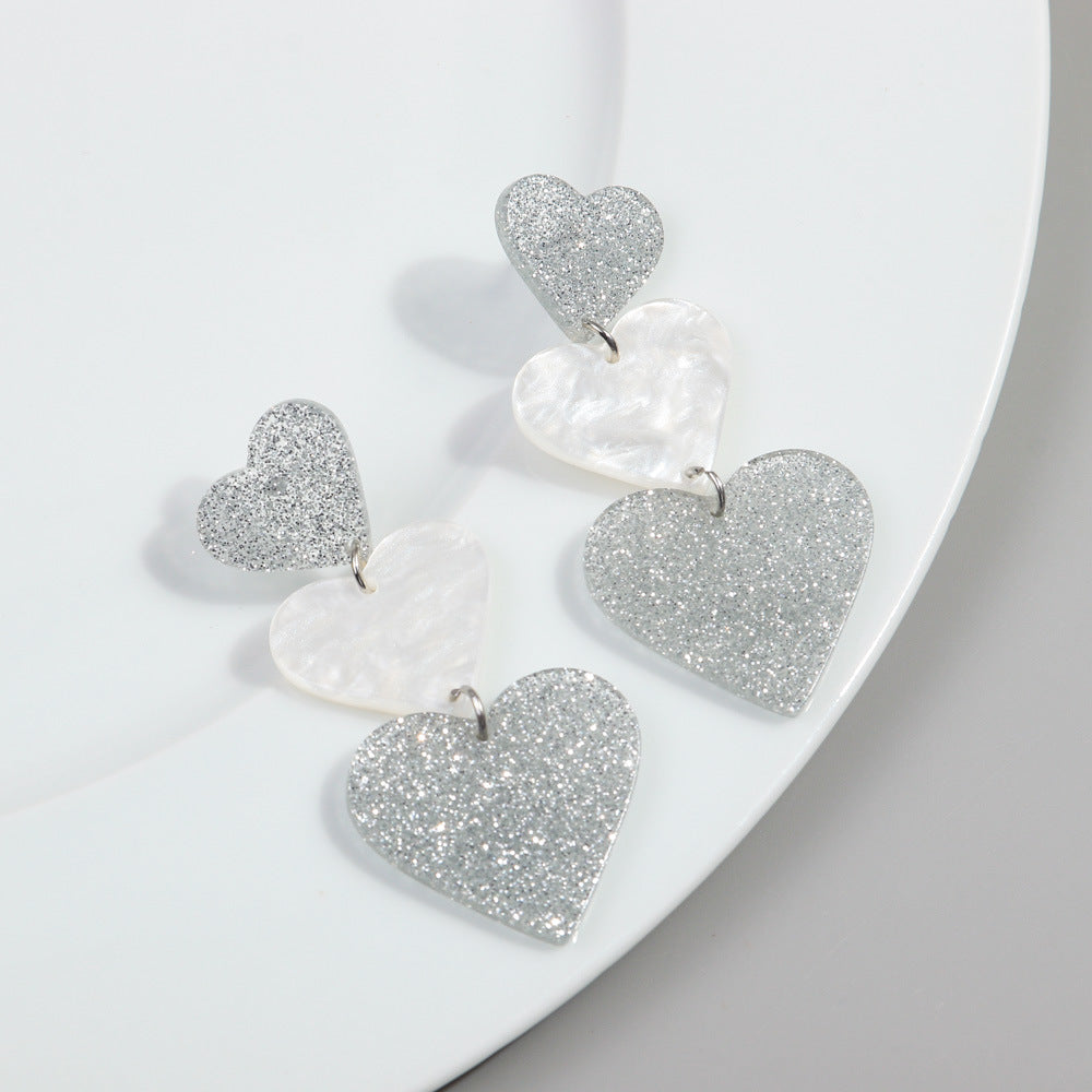 Wholesale  Peach Heart Love Glitter And Acrylic Color Earrings
