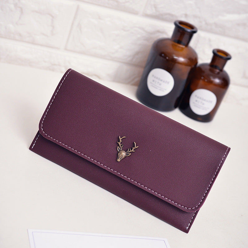 Wholesale New Zippered Deer Head Lychee Pattern Long Wallet