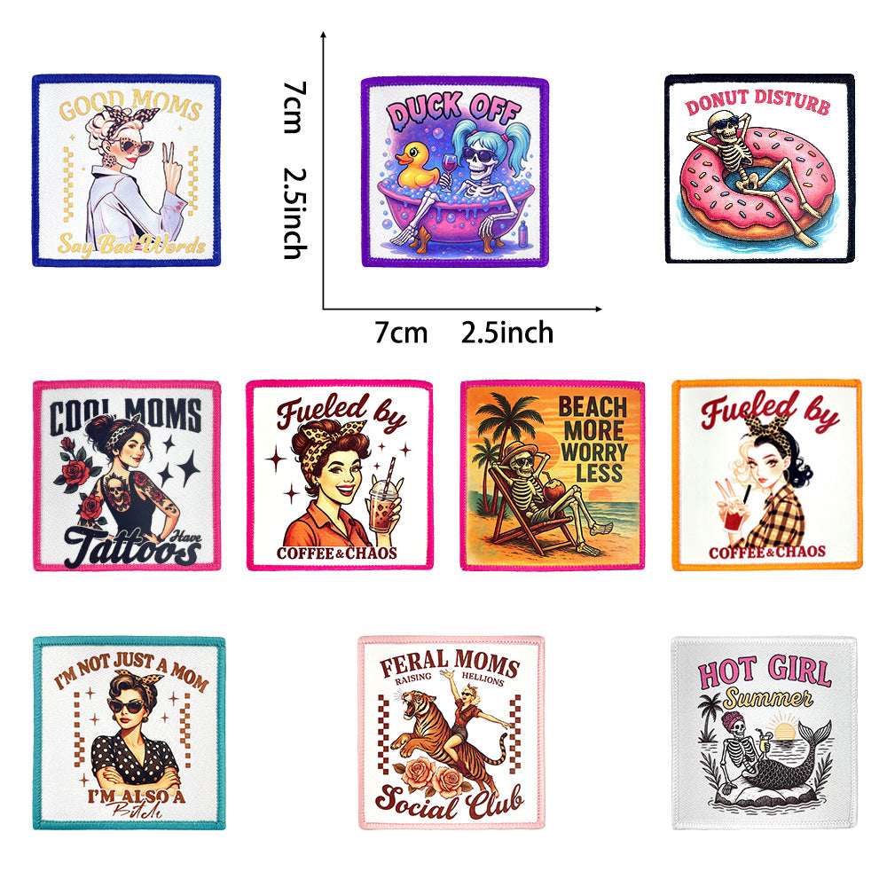 Wholesale Chic Skull Coffee Mom Beach Embroidered Patches Towel Embroidery With Hot Melt Adhesive Back DIY Craft Supplies For Clothing Bags And Home Decor