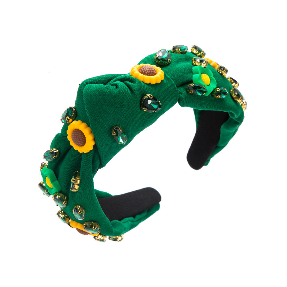 Wholesale Fashion Sunflower Diamond Christmas Red and Green High Skull Headband
