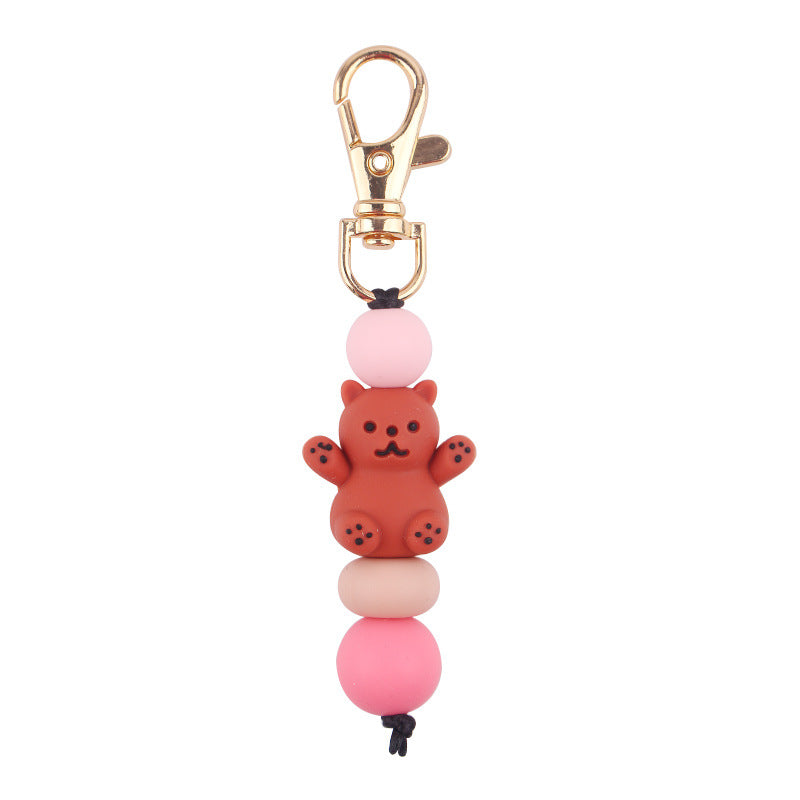 Wholesale Cartoon 3D Bear Silicone Beaded Keychain