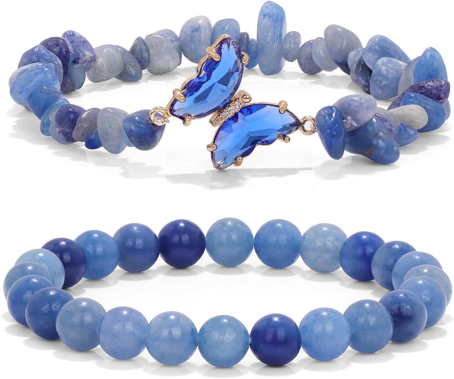 Wholesale  Natural Stone Amethyst Butterfly Pendant Layered Bracelet Set