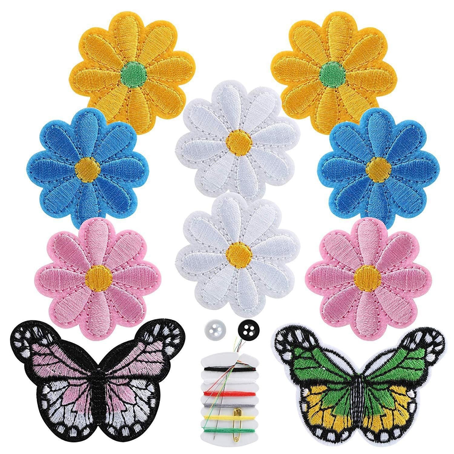 Wholesale Flower Butterfly Embroidery Patches 14 Piece Fabric Applique Set For Clothing DIY Craft Decorative Accent
