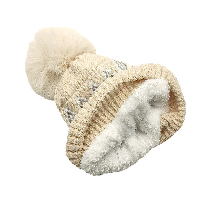 Wholesale Ear Protection Woolen Hat Thickened Plus Velvet Warm Wool Ball Knitted Hat