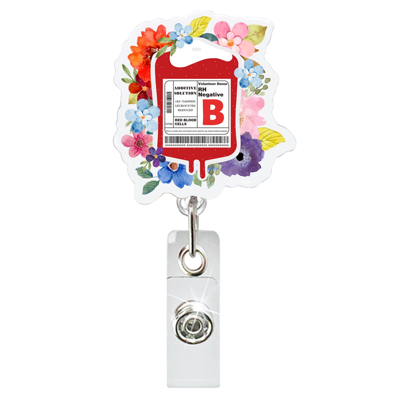 Wholesale Glitter Acrylic Blood Type Medical Retractable Keychain
