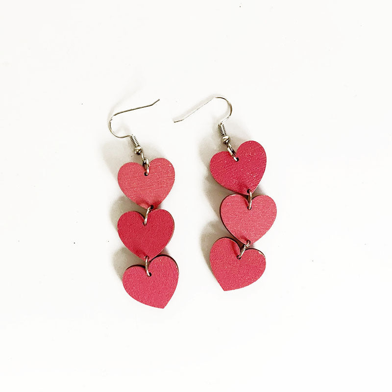 Wholesale Valentine's Day Love Double Sided Three Layer Wood Minimalist Earrings