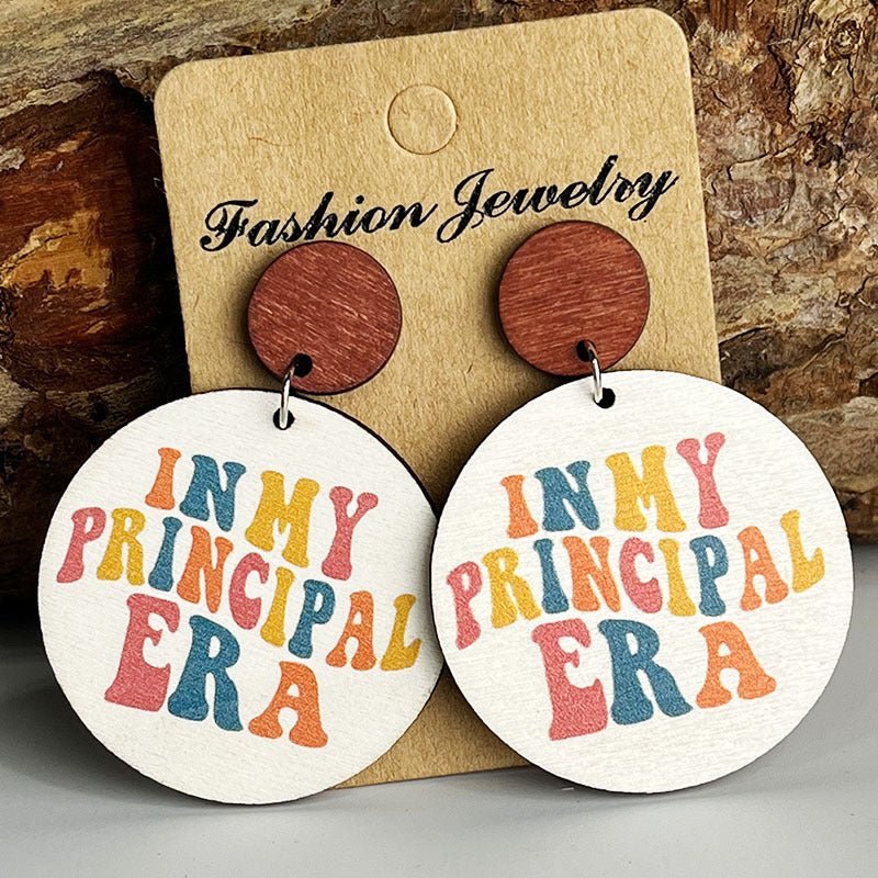 Wholesale Teacher' s sunflower wooden colorful letter earrings