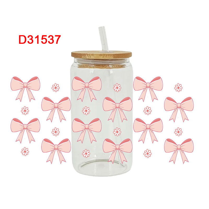 Wholesale pink bow  16oz Cup UV DTF Wraps