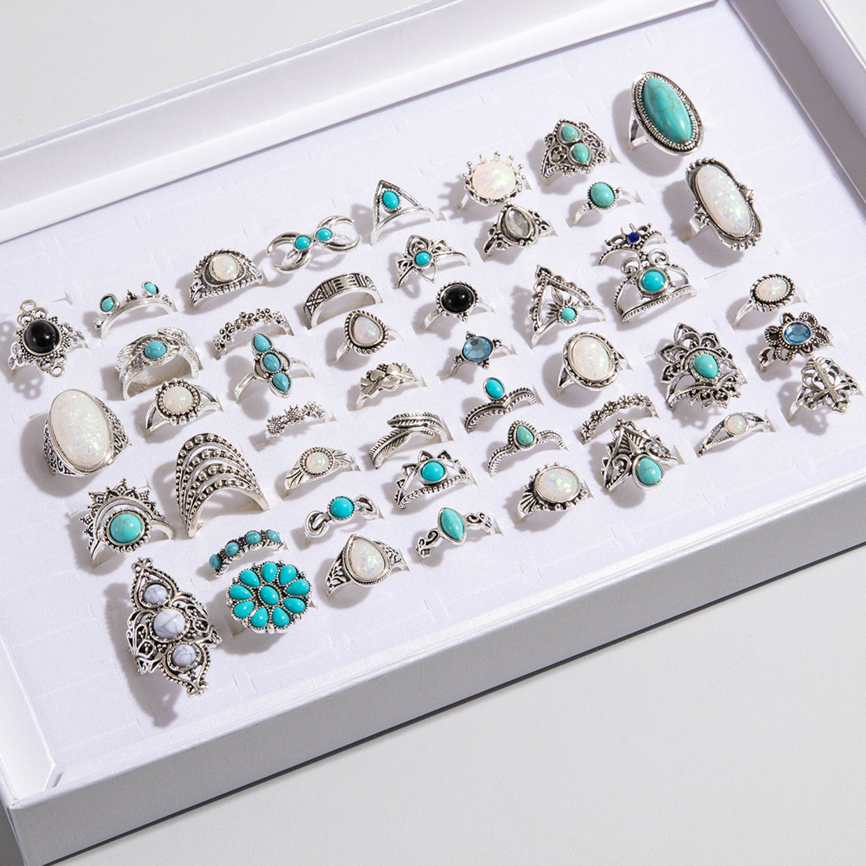 Wholesale Bohemian inlaid turquoise rings vintage lace rings 14 or 18 mixed batch