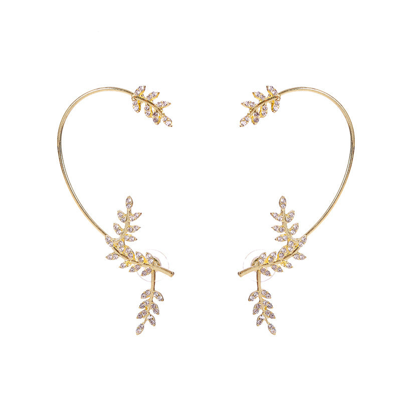 Wholesale Single Ear Leaf Diamond Alloy Ear Cuff
