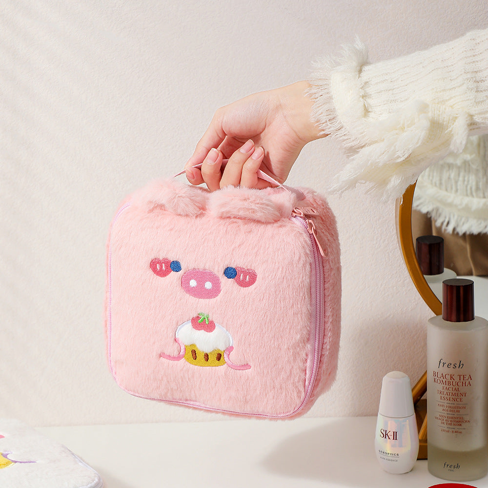 Wholesale Winter Cartoon Plush Square Cosmetic Bag
