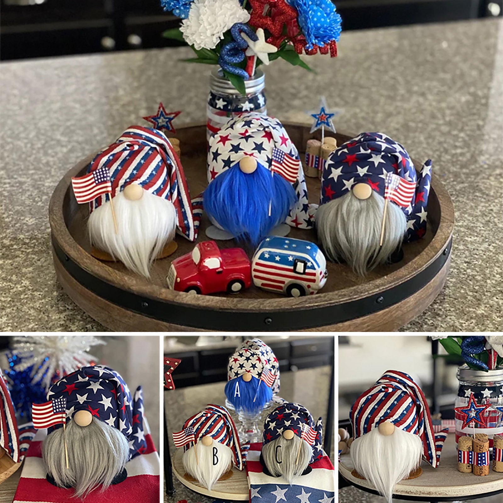 Wholesale Fabric Independence Day Striped Five Star Faceless Doll Ornament