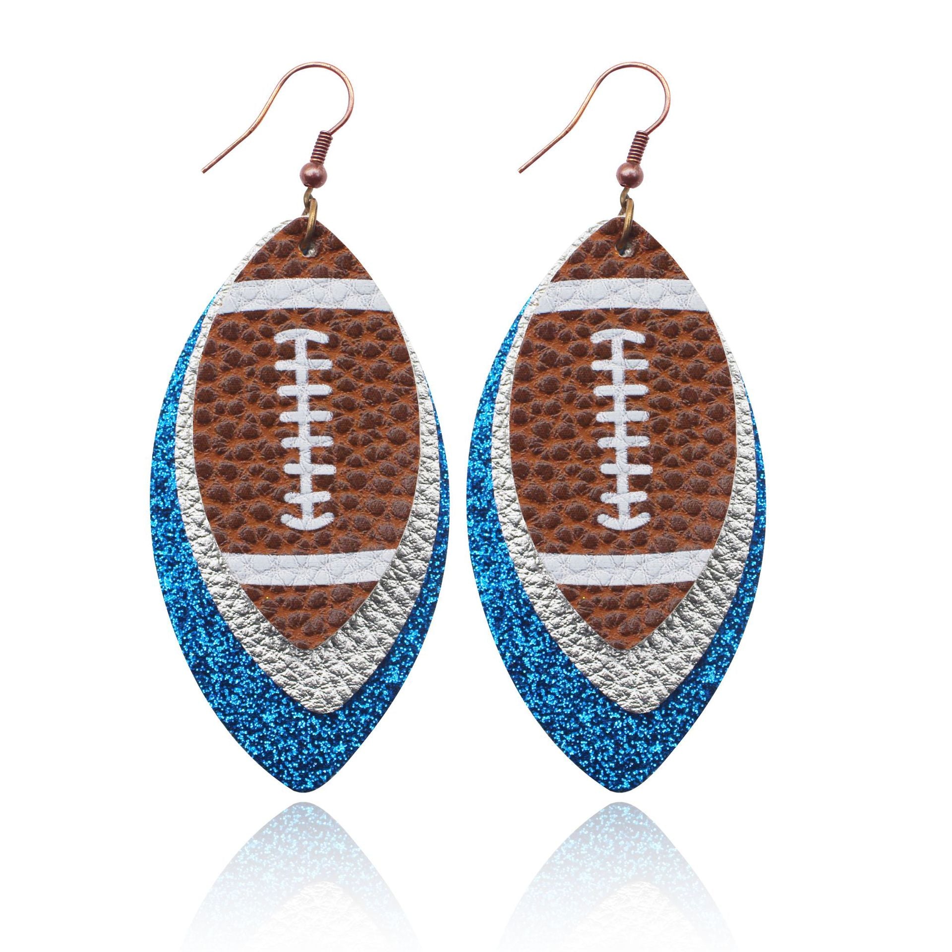 Wholesale Sporty Rugby Brown Leopard Leaves Three-layer Leather Diamond Rugby Earrings