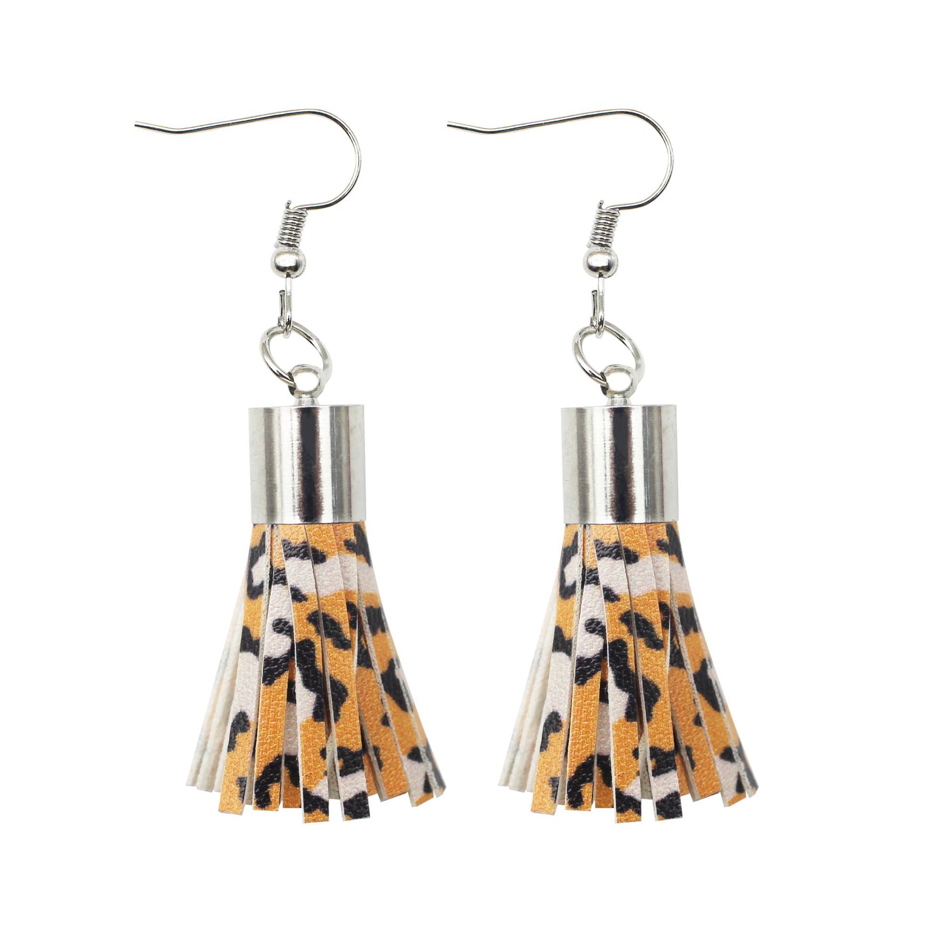 Wholesale Leopard Spot Leather Tassel PU Earrings