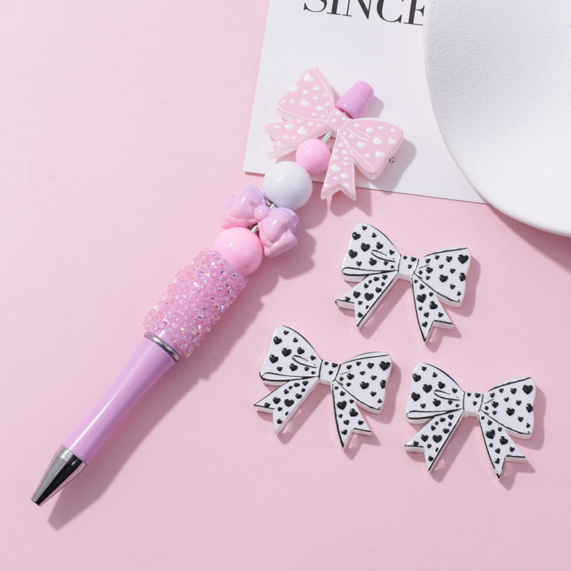 Wholesale 10pcs beaded pen beads UV lace bow milk pattern printed beads
