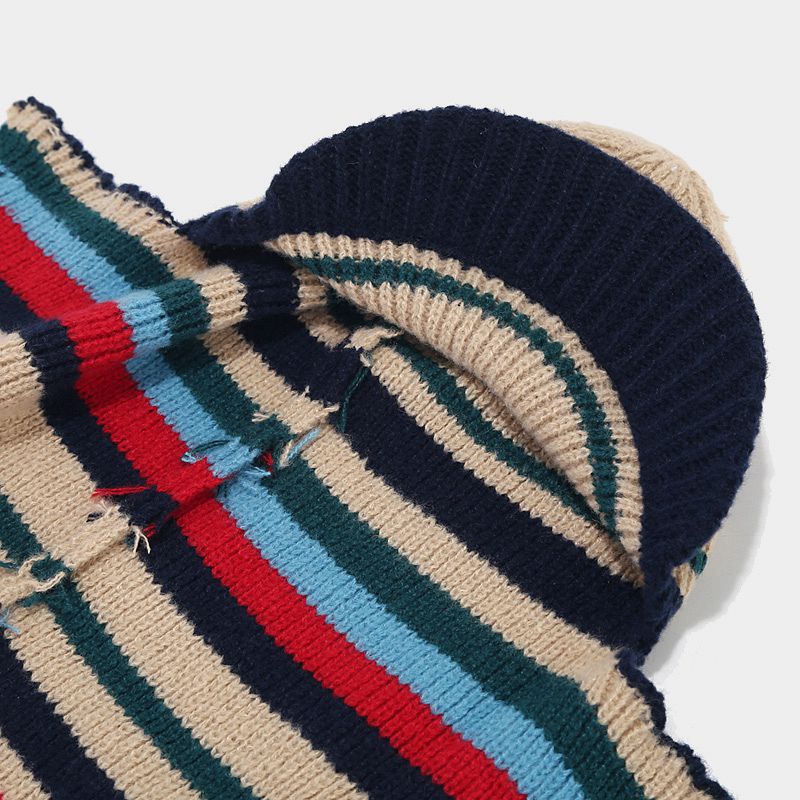 Wholesale Winter Hat Striped Knitted Woolen Hat Cold Protection Ear Protection Hat