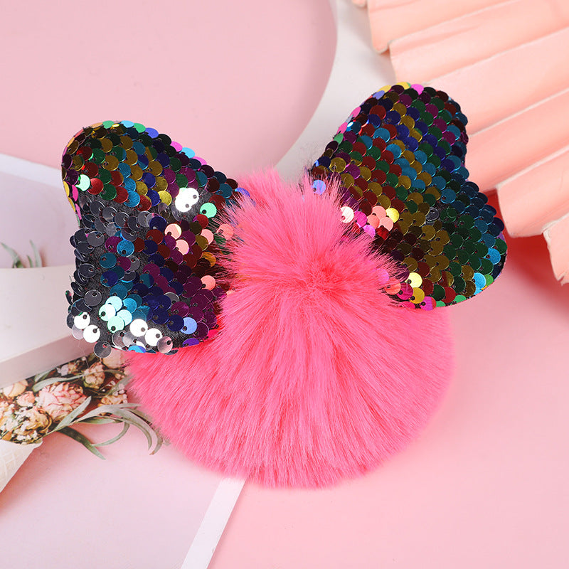 Wholesale Color Sequin Bow Hair Ball Keychain