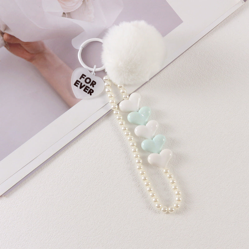 Wholesale Colorful Love Fur Ball Beaded Keychain